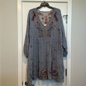 Johnny Was embroidered chambrey dress